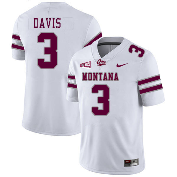 Montana Grizzlies #3 Brooks Davis College Football Jerseys,Uniforms Stitched Sale-White